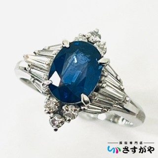 Pt900 サファイア1.38ct＆メレダイヤ051ct付きリング 指輪 プラチナの  