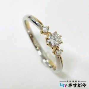 プラチナ900 18金ハーフ ダイヤモンド リング 指輪 Pt900 K18