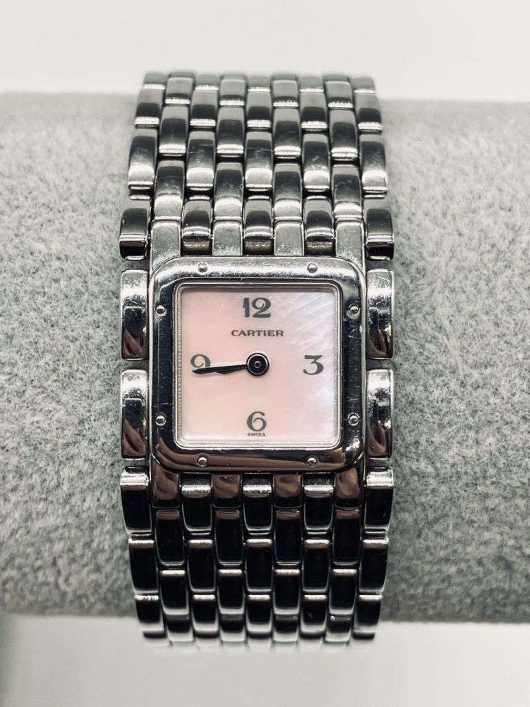 1円 Cartier カルティエ リュバン 2420 腕時計 クオーツ レディース ピンクシェル文字盤 保存箱付