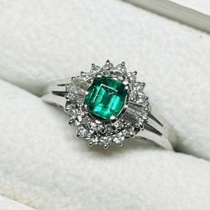 Pt900 プラチナ リング エメラルド 0.42Ct ダイヤモンド 0.38Ct