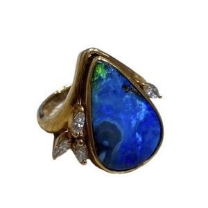 K18(18金) ボルダーオパール10ct メレダイヤ0.29ct リング