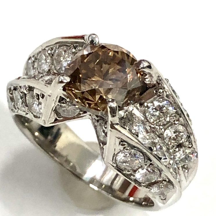 美品❣️Pt900 K18 ブラウンダイヤモンド リング 1.002ct 16号 1つ粒 