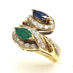 K18 18金 サファイア エメラルド メレダイヤモンド リング