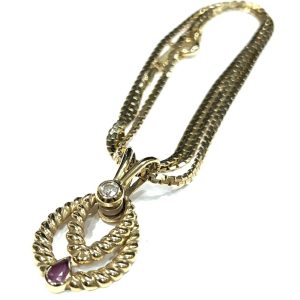 K18 18金 ダイヤモンド・ルビー付き ネックレス