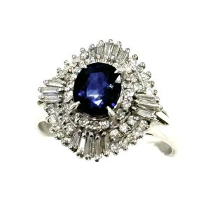 Pt900 プラチナ900 サファイア メレダイヤ付き リング