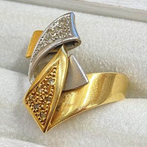 K18/Pt900 コンビ メレダイヤ リング 18金 750 プラチナ900