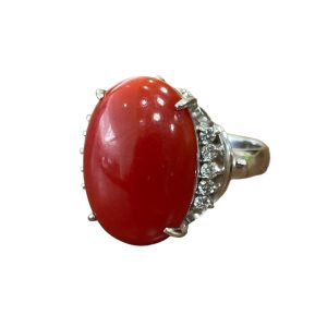 Pt900(プラチナ) 珊瑚8ct メレダイヤ0.25ct  リング