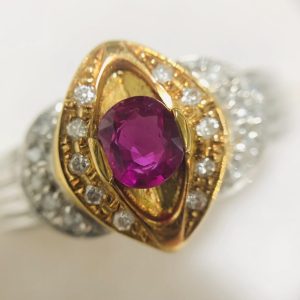 K18/Pt900 リング ルビー0.68ct メレダイヤモンド0.18ct