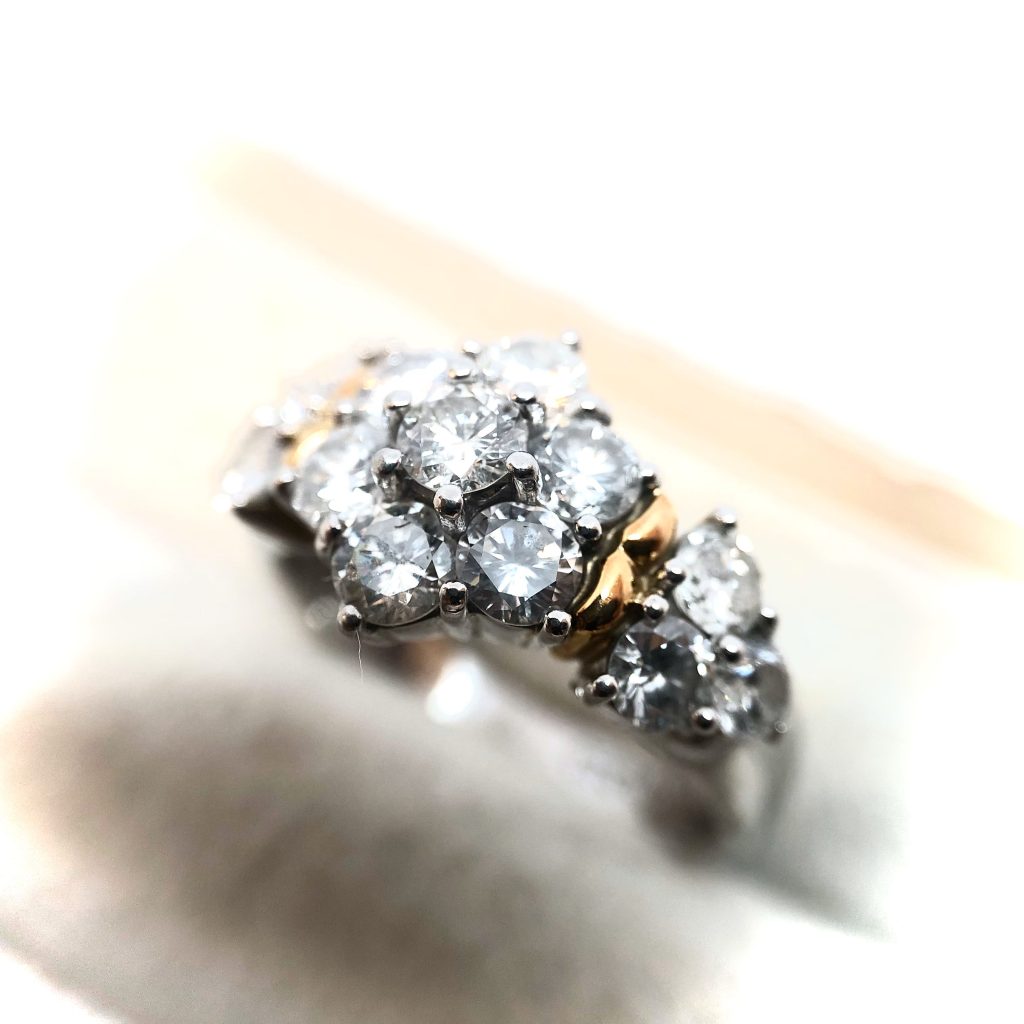 K18 18金 Pt850 プラチナ850 コンビリング メレダイヤ 1.08ct