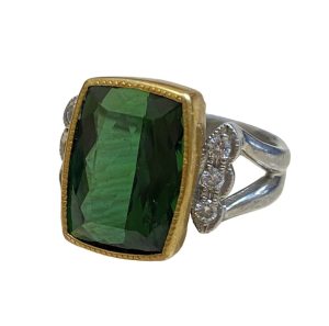 K18/Pt900(18金/プラチナ) グリーントルマリン20ct、メレダイヤ0.12ct リング