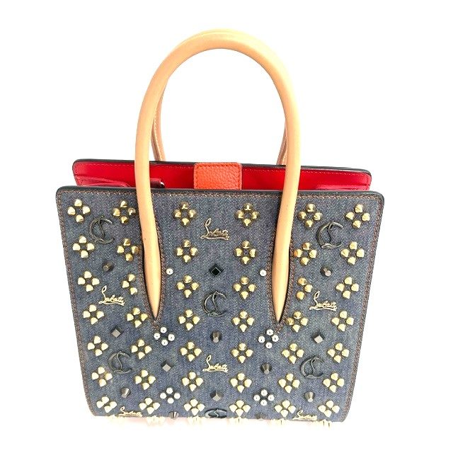 クリスチャン・ルブタン パロマ スタッズ デニムバッグ ダメージ大の  