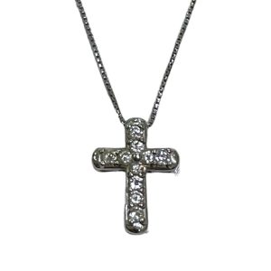 【Pt850/Pt900】ダイヤモンド メレダイヤ付きクロスネックレス