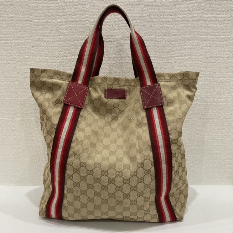 GUCCI トートバッグ GGキャンバス シェリーライン レザー ベージュ 