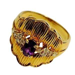 K18(18金) アメジスト メレダイヤ付き リング