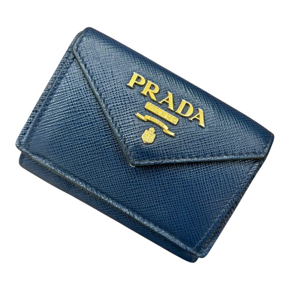 PRADA（プラダ）三つ折り財布　1MH021　ブルーレザー　コンパクトウォレット