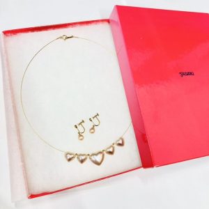 K18 タサキ真珠ネックレス&イヤリングセット ハートデザイン