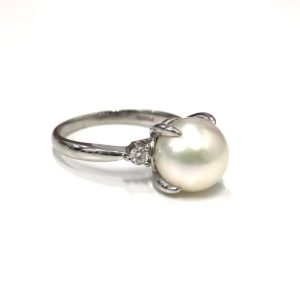 Pt900 真珠 メレダイヤ リング
