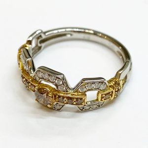 K18/Pt900 リング 石あり コンビ プラチナベース 指輪 18金 メレダイヤ