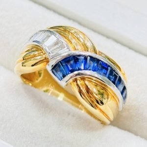 K18(18金)サファイア・メレダイヤ付リング