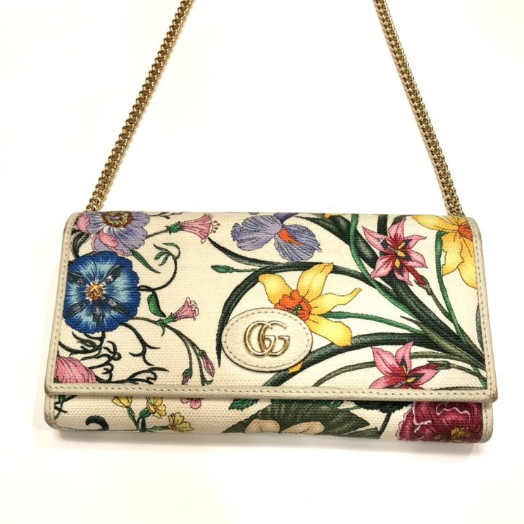 グッチ GUCCI マーモント フローラ チェーンショルダーウォレット 財布