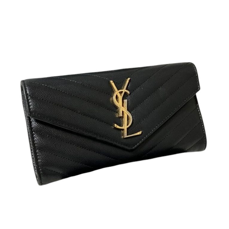 サンローラン Saint Laurent YSL 長財布 Vステッチ レザーキルティング