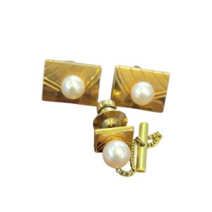 K18 パール付きネクタイピン&カフスセット