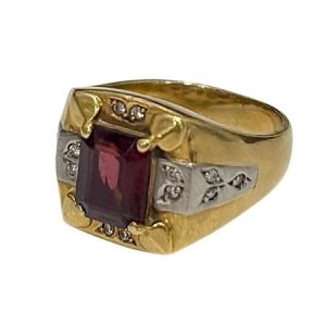 リング K18Pt900 ガーネット メレダイヤ 石あり 18金 プラチナ