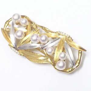 K18 Pt900 コンビ ブローチ メレダイヤモンド