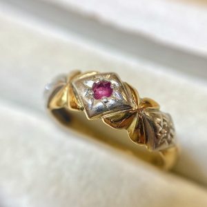 K18 Pt900 コンビ リング 指輪 石あり