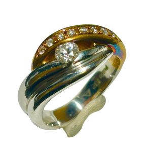 K18/Pt900コンビ ダイヤモンド付リング