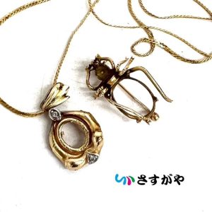 K18 K14 金 ゴールド ネックレス ブローチ 石取れ 変形 破損有り