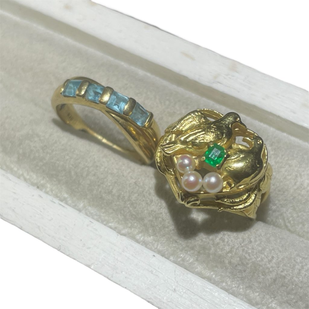 K18 18金 リング 石あり エメラルド アクアマリン