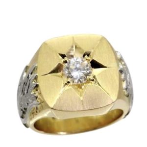 K18（18金）　ダイヤ付き印台リング