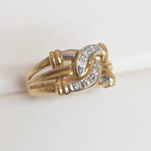 K18/Pt900 メレダイヤ付きコンビリング