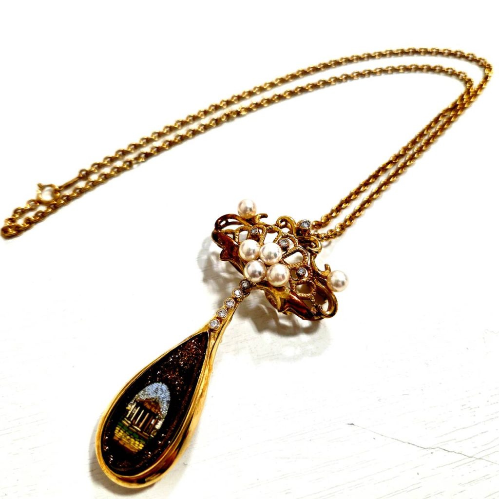 K18 18金 琥珀 パール メレダイヤ付き ネックレス アクセサリー