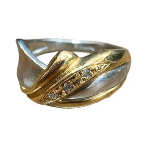 Pt900 K18 コンビリング（メレダイヤ付き）