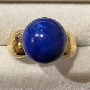 K18/Pt900 ラピスラズリ ルビー メレダイヤ リング 0.03ct 0.5ct