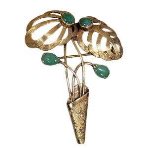 14K 翡翠付きブローチ