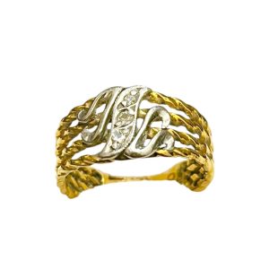 K18/Pt900 コンビリング メレダイヤ付き