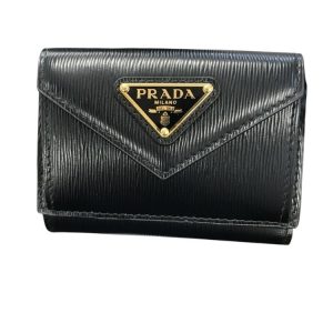 プラダ 三つ折り財布 PRADA ナイロン×レザー ブラック 黒