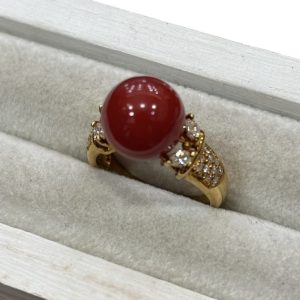 K18 18金 リング 珊瑚 メレダイヤ ジュエリー