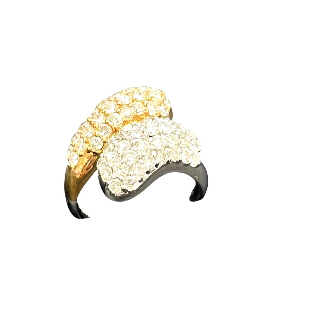 K18 Pt900 コンビ メレダイヤ付リング