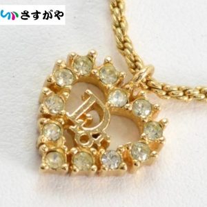 Dior ディオール ハートロゴ ラインストーン ネックレス メッキ GP