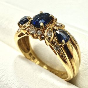 18金ゴールドリング　非加熱スターサファイア 非加熱 3.34ct 天然 スターサファイア ダイヤモンド K18 YG