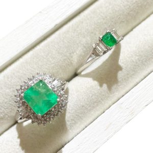 P119 天然エメラルドダイヤモンドピンブローチ　Pt900 E0.33ct Pt900 11.73ctエメラルド＆4.64ctダイヤモンド付きブローチの