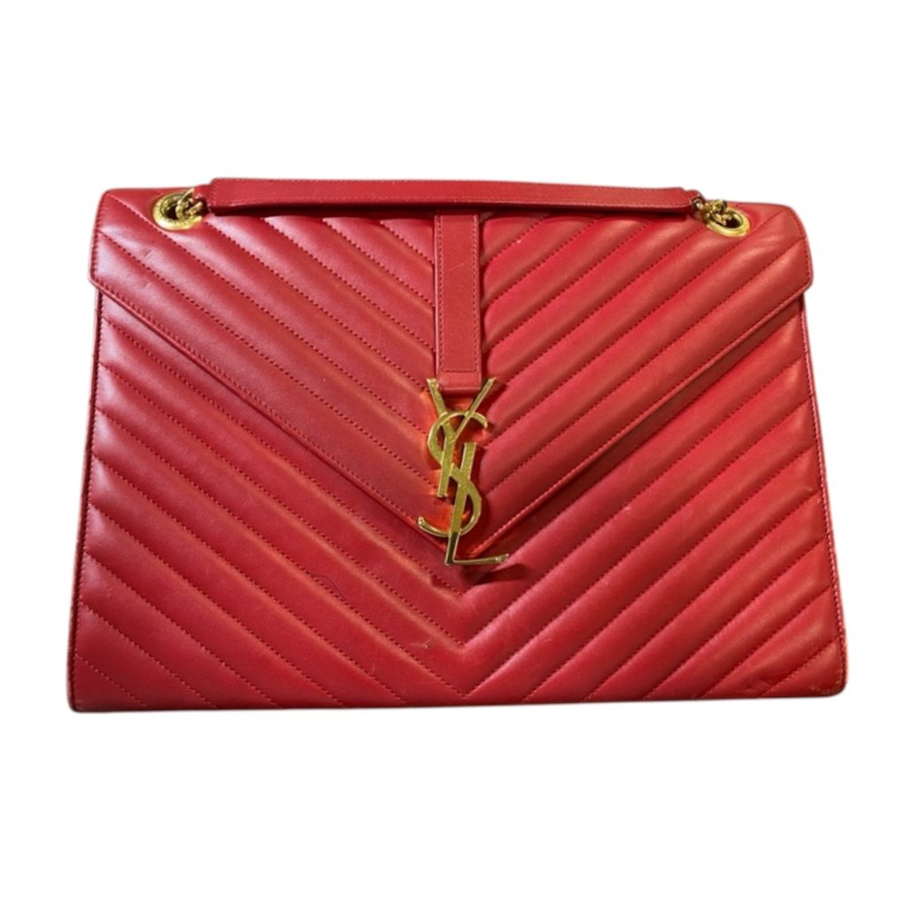 イヴ・サンローラン YVES SAINT LAURENT YSL エンベロープレッドレザー