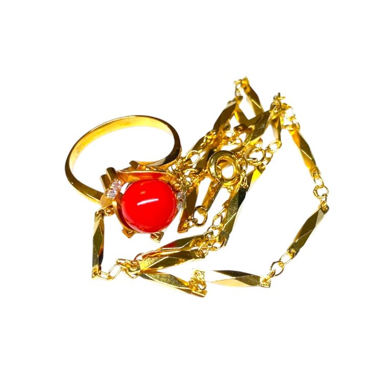 【K18アクセサリー】18金・貴金属・珊瑚・ジュエリー・アクセサリー・ネックレス