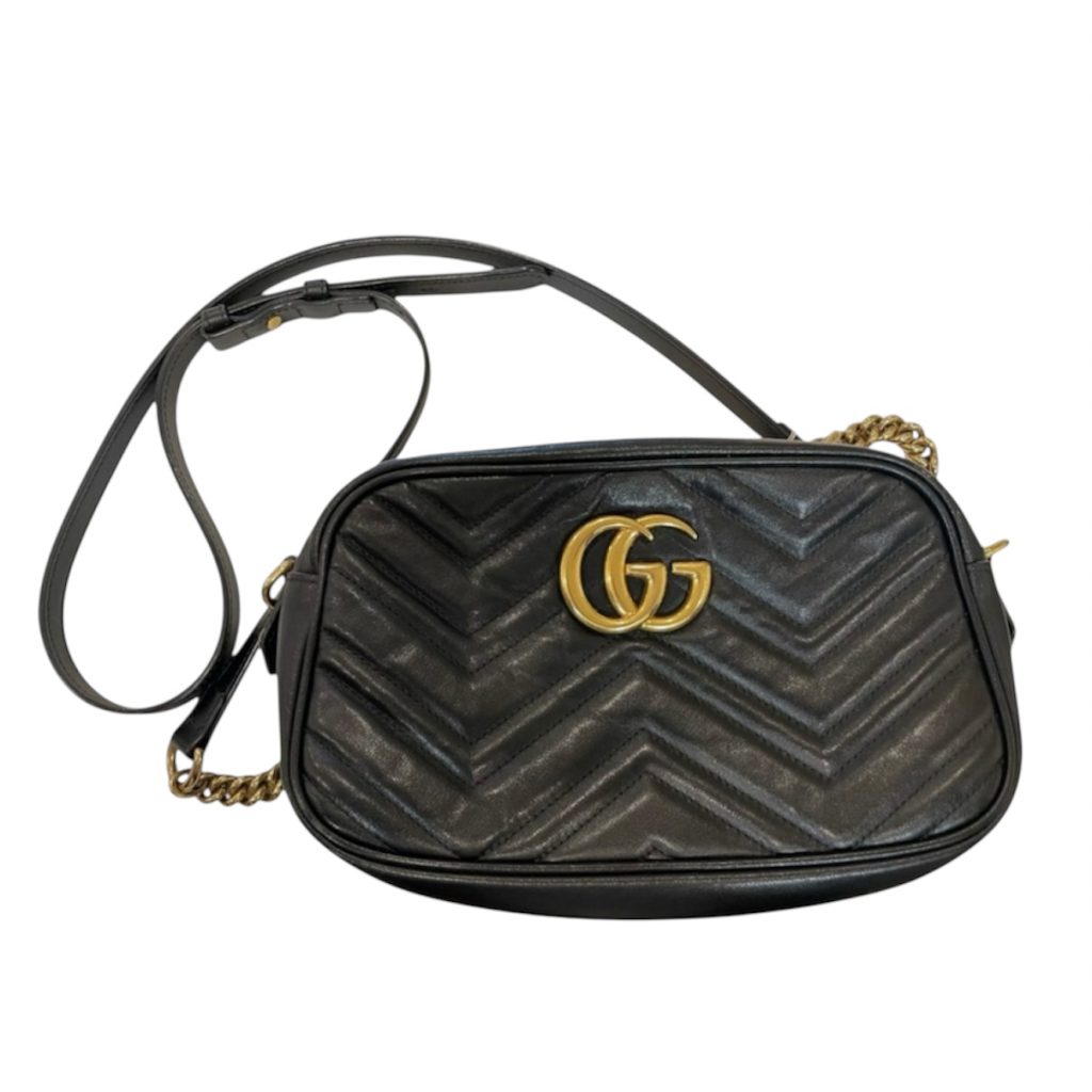 GUCCI チェーンショルダーバッグ GG マーモント レザー ブラック