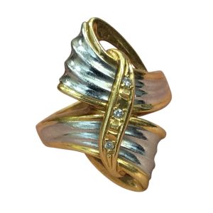 K18 Pt900 18金 プラチナ900 コンビ リング メレダイヤモンド