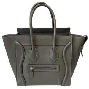 CELINE セリーヌ ラゲージ マイクロショッパー レザー ハンドバッグ グレー